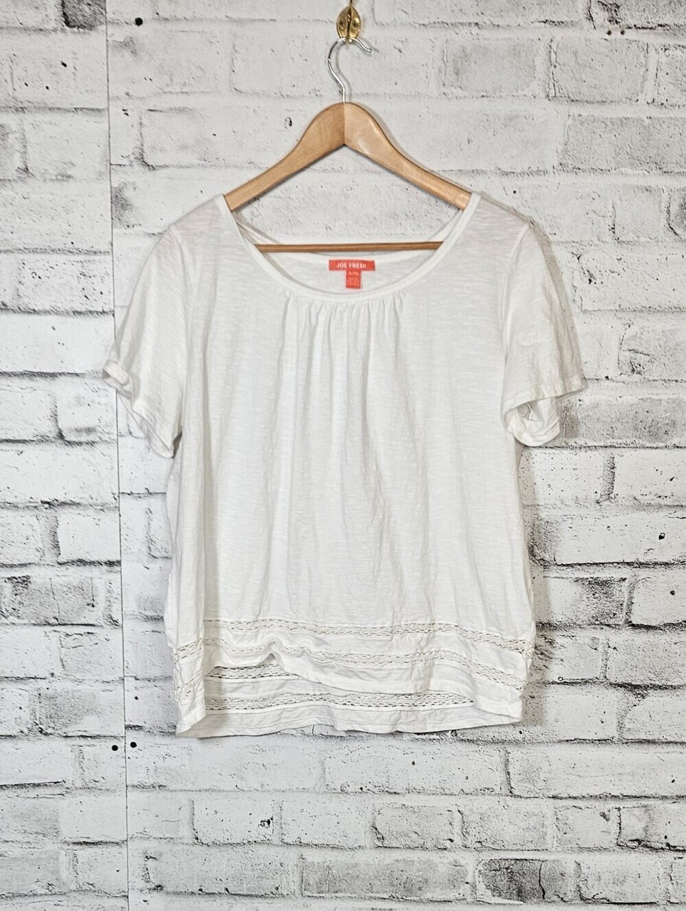 Joe Fresh White Cotton Crochet Hem Blouse Top Women’s XL Casual